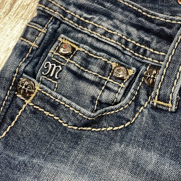 MISS ME BLING RHINESTONES SILVER STUDDED EASY BOOT DENIM JEAN - Picture 3 of 8